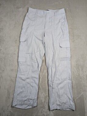 Hollister Womens Size Large Ultra High Rise Baggy Linen Blend Cargo Pants Grey